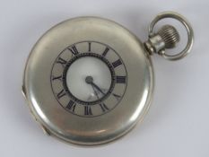 A HM silver top wind full Hunter pocket watch having viewing pane with blue enamel chapter ring to