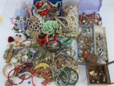 A large quantity of costume jewellery including Sphinx orange glass necklace, faux pearls, bangles,