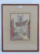 Watercolour; Farnham Church, signed lower right E Ogilby-Davies, 27 x 20cm, framed and mounted.