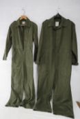 Two German post war army green overalls.