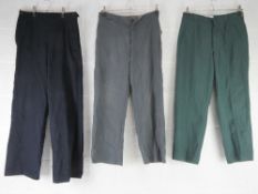 Three pairs German WWII breeches/trousers, 1 grey pair sized W-34 x L-35,
