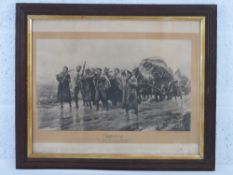 Print; 'A long way to Tipperary' in frame with wooden backing, by F.C Dollman R.W.F.