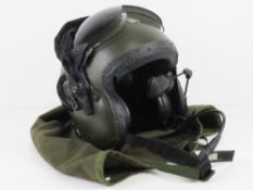 An RAF Mk3C pilots helmet with visor cover and storage/carry bag.