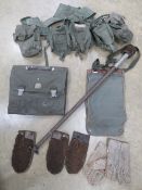 A pattern 58 webbing set, mortar brush and a pair of gloves,