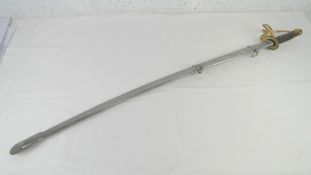 A reenactor US Civil War Light Cavalry sword with scabbard.