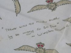 A rare WWII themed Jacqmar scarf 'Happy Landings' with Winston Churchill quotes and RAF wings upon,