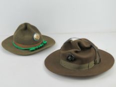 A vintage US army drill sergeant's campaign hat together with a US Marine Campaign hat (size 58).