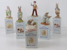 Royal Albert Beatrix Potter; six figurines in original boxes being 'Mr McGregor', 'Peter in Bed',