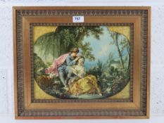 A lacquered print of a painting by Boucher entitled 'Spring', 34 x 26cm in ornate frame.
