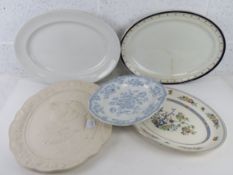 A quantity of assorted large serving plates or meat dishes inc blue and white Brownfield & Sons