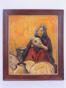 Oil on board; Indian pot maker, signed lower left Janette with inscription verso,