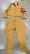A reproduction WWII German SA Uniform, Jacket size XL, Trousers size XL.