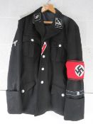 A reproduction WWII German SS Black Tunic with arm band.