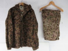 A reproduction WWII German Dot camo Parka/smock and trousers.