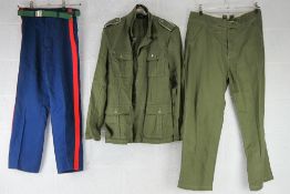 A pair of blue dress trousers with belt,