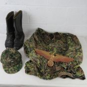 A pair of reproduction German boots (size 28 ½) together with a reproduction German Eagle