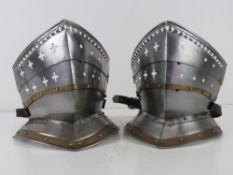 Two reenactors Medieval knights style protective amour - neck/lower face sheild