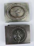 Two reproduction WWII German belt buckles.