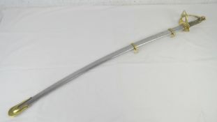 A reenactor US Civil War Light Cavalry sword with scabbard, made by Windlass.
