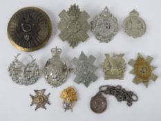A quantity of assorted large size British regiment cap/helmet badges, approx 11 items, inc Artist's,