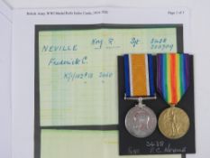 A WWI British War and Victory Medal pair, Norfolk Regiment, Sgt F.C.Neville 3438 medals.