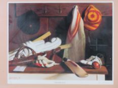 A signed limited edition cricket themed print 'The Essentials' by Harriet Gosling numbered 391/750,