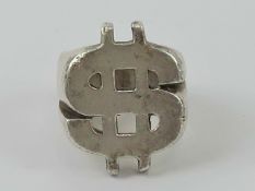 A heavy HM silver Dollar symbol ($) ring