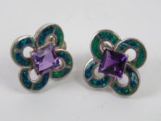 A pair of 925 silver earrings having cen