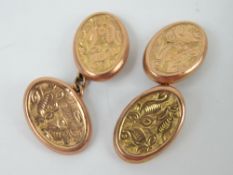 A pair of 9ct rose gold cufflinks having floral engraved decoration, hallmarked 375, 3.2g.