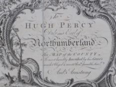 Northumberland hand coloured map on cloth,
