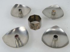 A German 800 silver napkin ring of octagonal form together with a set of four Danish 1960s