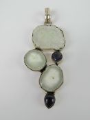 A large agate pendant, stamped 925, approx 8.2cm inc bale.