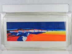 Acrylic landscape abstract scene signed lower left F G Watkins, sight size 90.5 x 29.