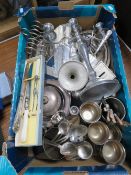 A large quantity of assorted silver plated and other items inc tureens, goblets, toast rack,