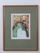 Signed limited edition print being a canal in Venice, number in pencil 9/45 and named below,