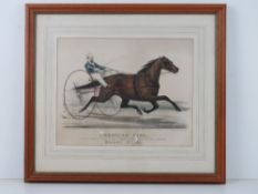 Coloured steel engraving published by Currier & Ives 'American Girl' featuring horse and buggy,