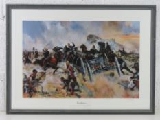 Jason Askew; Signed print, 'Saving the guns', framed and measuring 67.5 x 49.5cm.