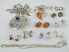 A small quantity of assorted silver and white metal jewellery including Baltic amber stud earrings,