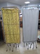 Two four fold medical aluminium framed screens, each standing approx 166.5cm high.