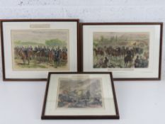 Three coloured steel engravings of military themes entitled 'Natal Mounted Police',
