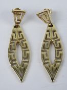 A pair of 14ct gold Greek Key pattern earrings, butterfly backs stamped 585, approx 4.