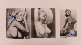 June Wilkinson autographs; three hand si