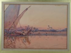 Watercolour; sailboat on the River Nile,