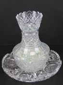 A lead crystal heavy cut glass two secti