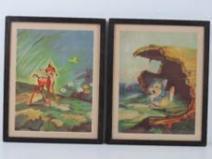Two vintage Disney prints being Bambi and Thumper, re-framed and glazed, each 25 x 31cm overall.