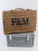 A Fortnum and Masons wicker hamper 52 x 34 x 24cm. Together with a grey painted wicker hamper.