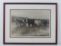 A signed limited edition print of cattle