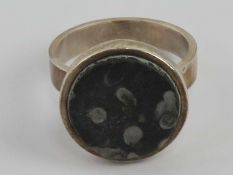 A HM silver and slate ring of geometric