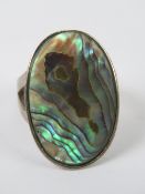 A silver and abalone shell ring, large c