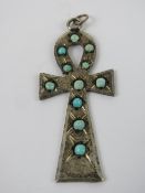 A large turquoise set Ankh pendant with